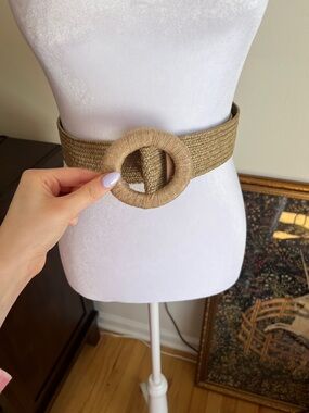 Vince Camuto Tan Woven Round-Buckle Waist Belt
